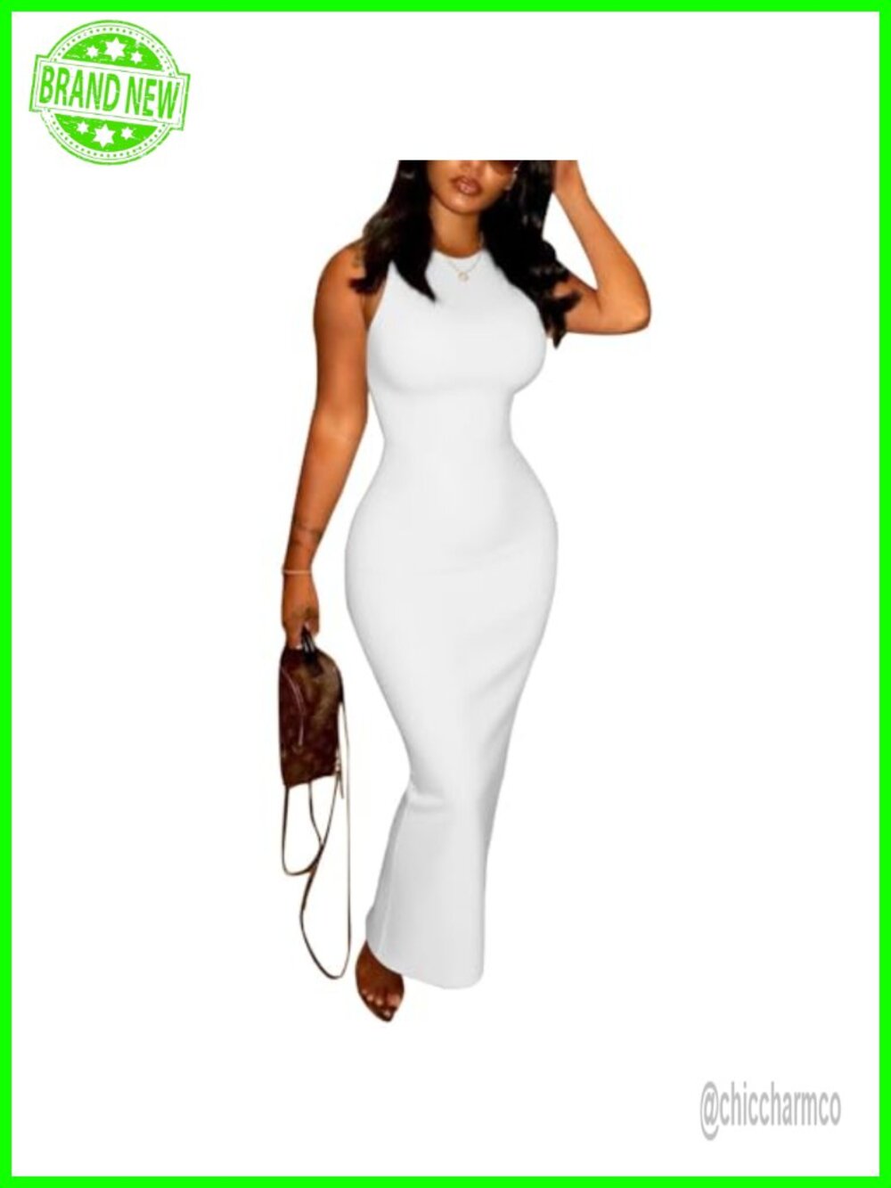 Sleeveless Crew Neck Bodycon Stretchy Maxi Dress - Form Fitting Long Dress for